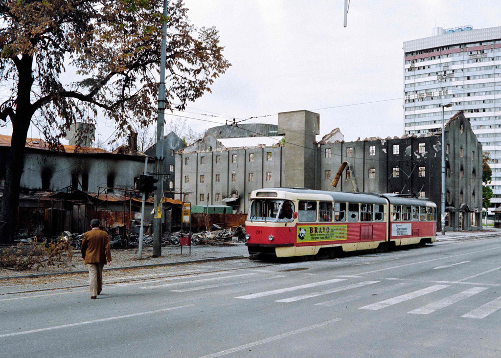 Overwhelmed by tram in the center of Sarajevo