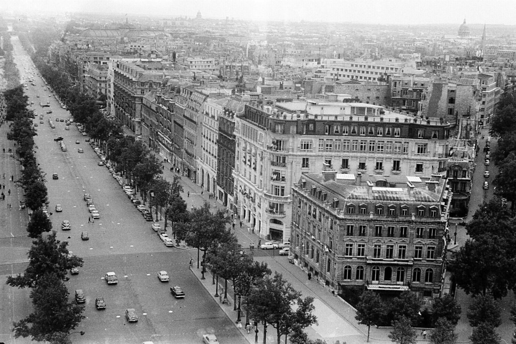 view of the Champs-Élysées from the top of the Arc de Triomphe