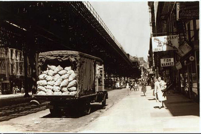 Second Avenue, east side, and 55th Street, looking northards, showing eleveted railroad