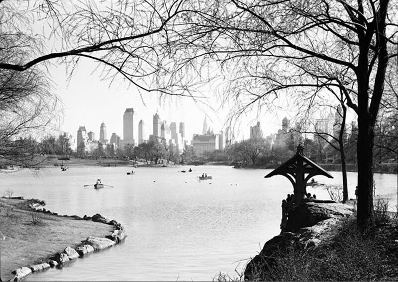 New York City views from Central Park. Across lake at 77th Street II.