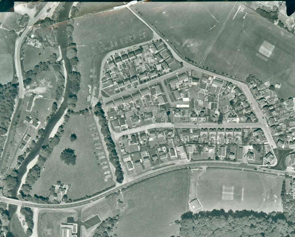 Aerial view of Pendre and the cricket ground