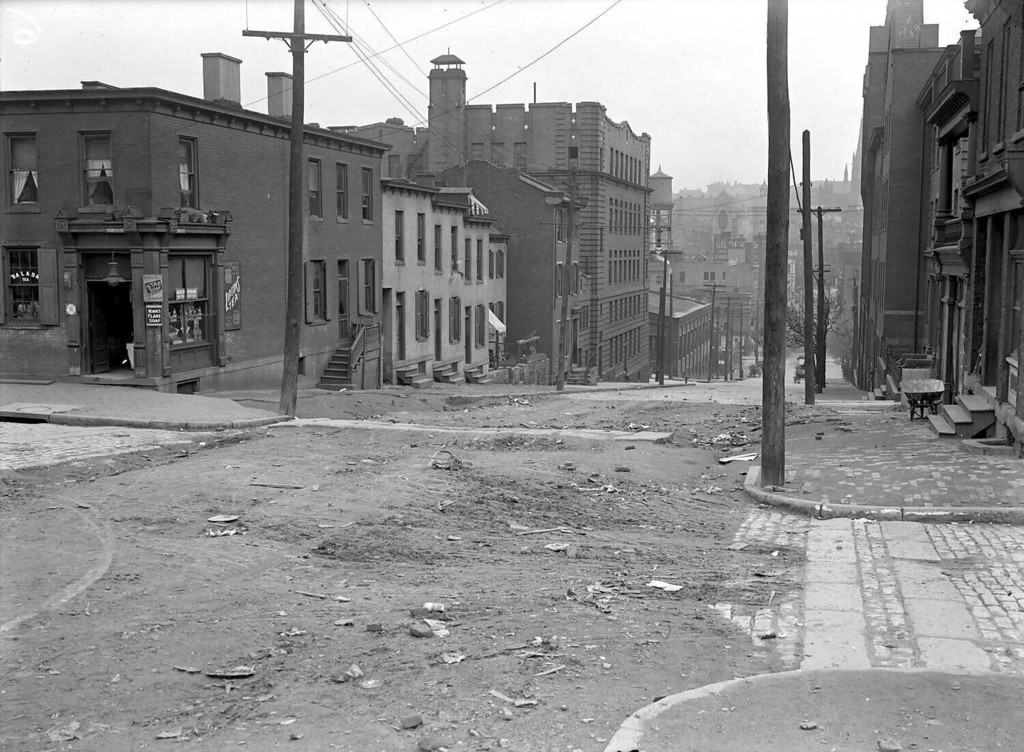 View of Stevenson Street, looking down from Vickroy Street and showing the area's condition