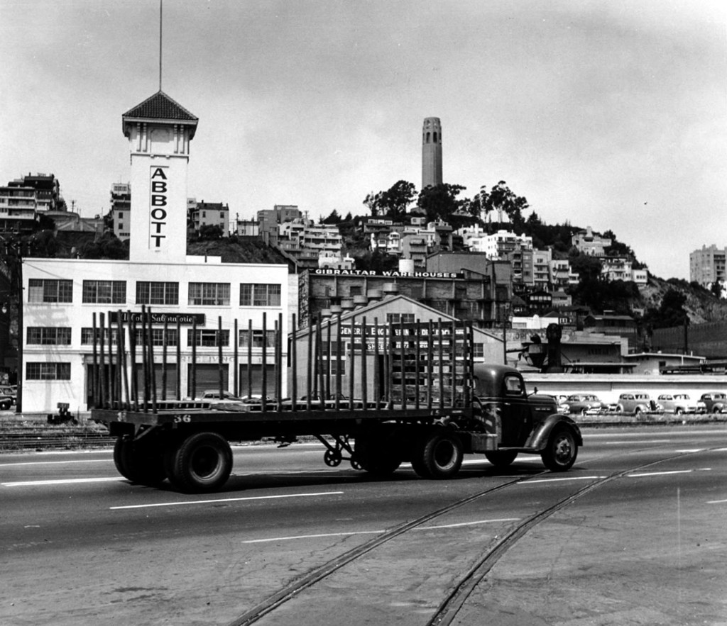 Looking across the Embarcadero toward the old Hills Bros. Coffee Building