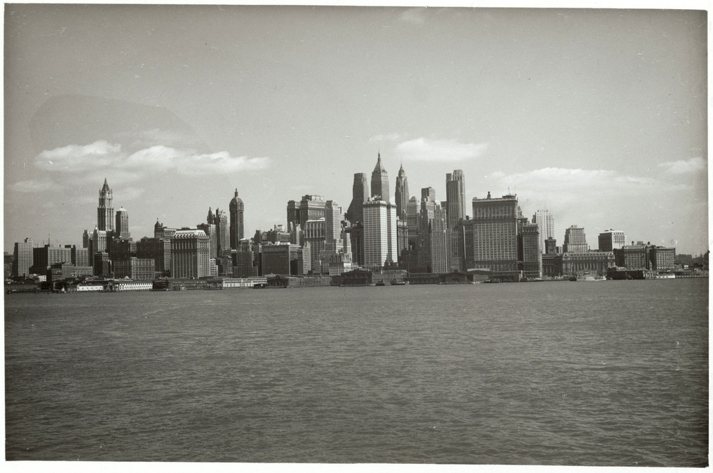 View of lower Manhattan from a Central Railroad of New Jersey ferry