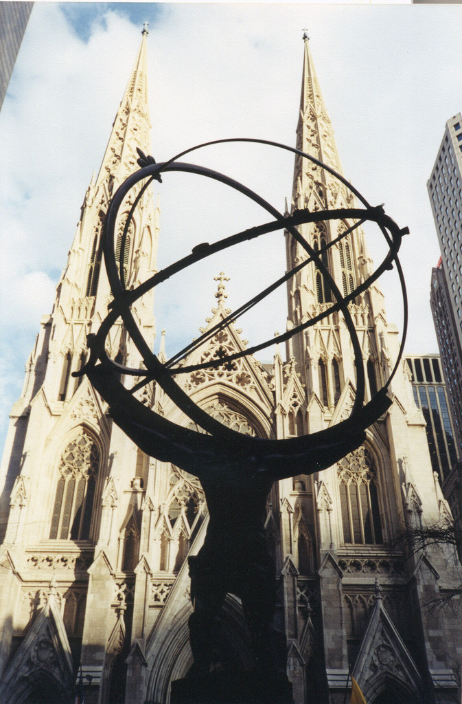 Atlas on the background of St Patrick's Cathedral