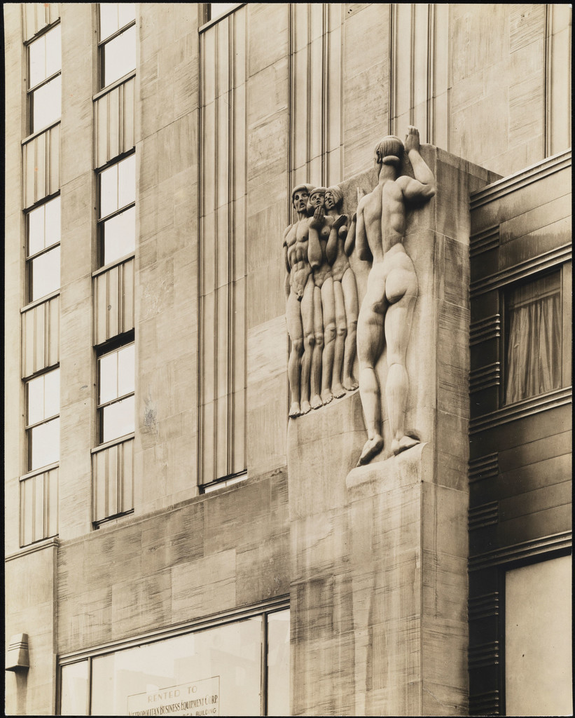 Radio limestone panel above the 50th Street entrance to 30 Rockefeller Plaza
