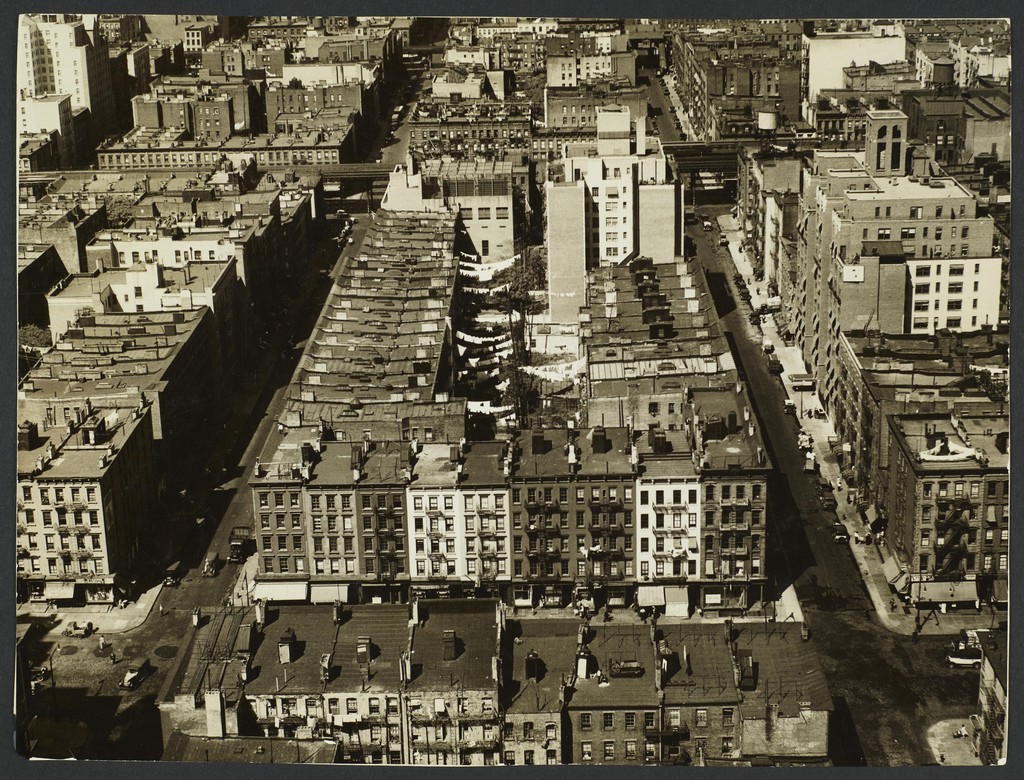 Aerial view of tenement houses in Midtown New York