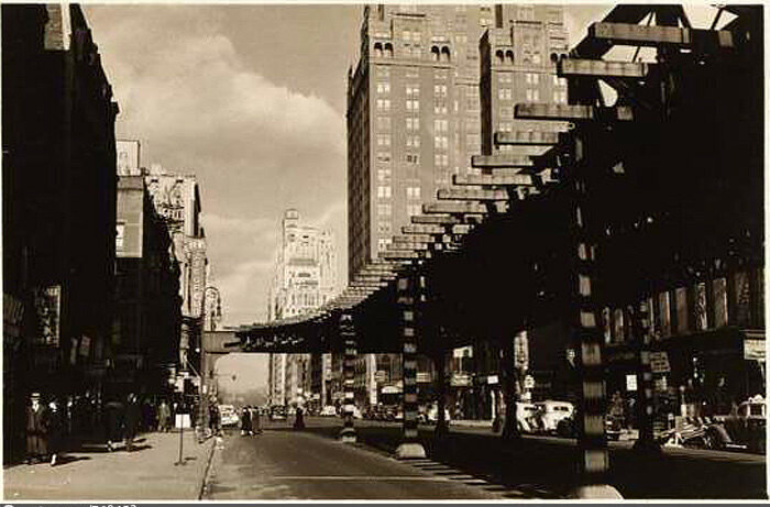 Sixth Avenue, looking North from 52nd Street, showing demolition of 'El'