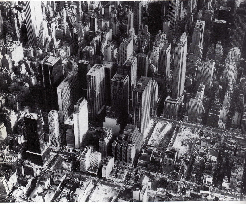 Aerial view of Midtown Manhattan looking east