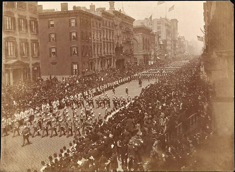 A parade on 5th Avenue near 17th Street.