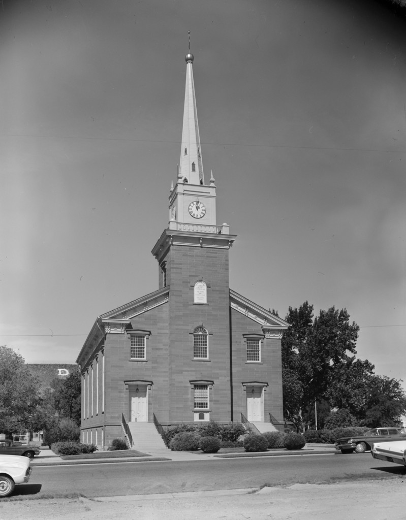 Front of the St. George Tabernacle, located at the intersection of Tabernacle and Main Streets in St. George