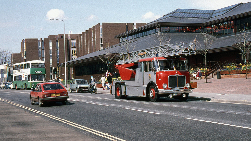 Suffolk Fire Service AEC Fire Appliance passing Crown Pools