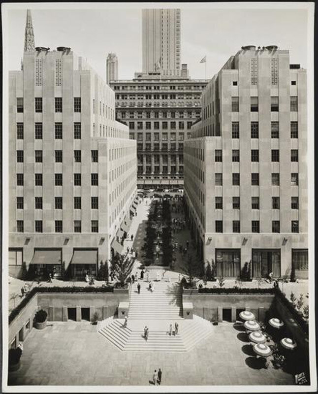 30 Rockefeller Plaza. View of garden plaza from GE Building