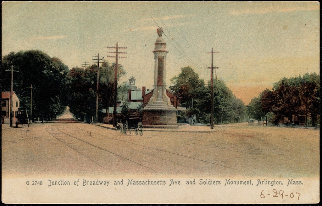 Junction of Broadway and Massachusetts Avenue and Soldiers Monument, Arlington