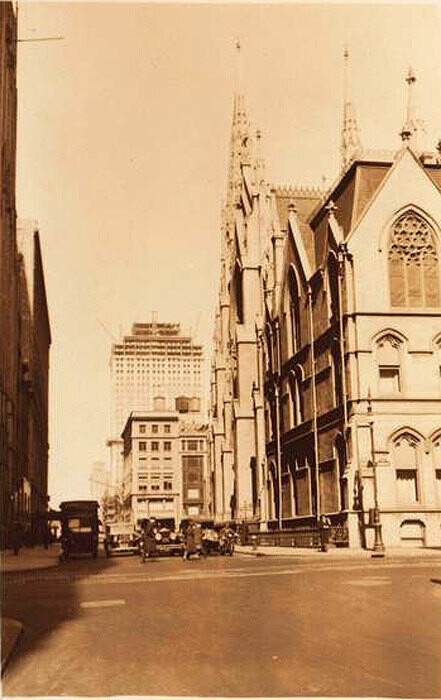 50th Street, north side, west of Madison Ave. St. Patrick's Cathedral is in the centre