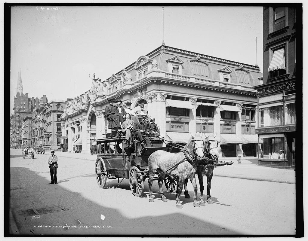 Stage Coach with passengers, 5th Avenue NY