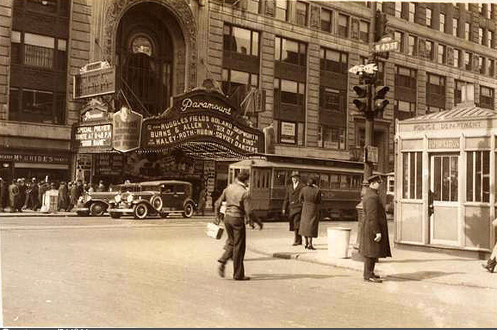 Seventh Avenue at N.W. corner of 43rd Street, showing the main entrance to the Paramount Theatre