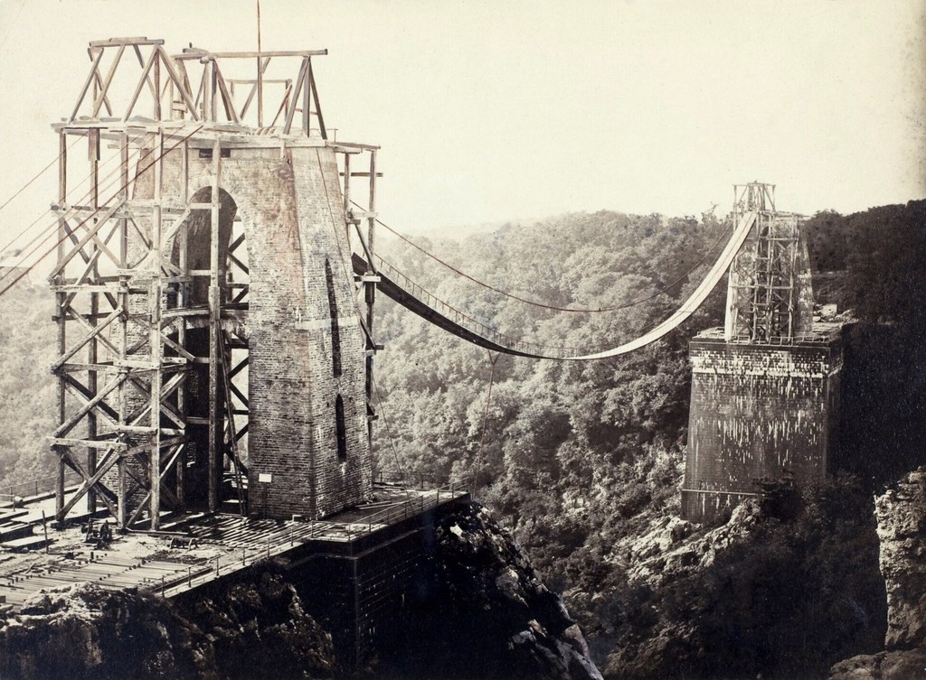 The Clifton Suspension Bridge under construction