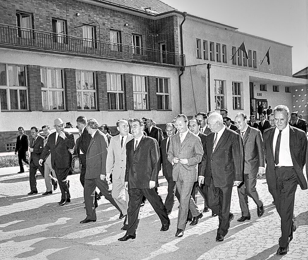 Brezhnev and Dubcek in Cierna nad Tisou