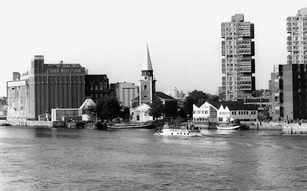 View of St Mary’s Church across Thames from Battersea Railway Bridge