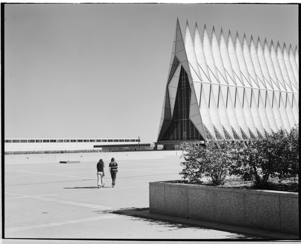 Vandenberg Hall and the Cadet Chapel at the Air Force Academy