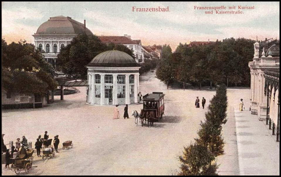 Františkovy Lázně. Koňská tramvaj u Františkova pramene