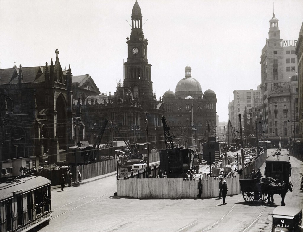 George Street during construction of Town Hall Station
