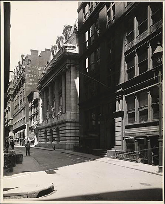 View of a row of buildings on Liberty Street including the Chamber of Commerce Building