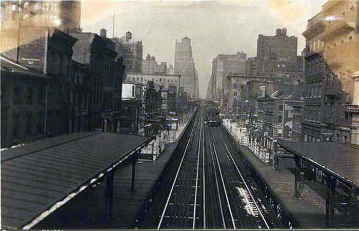 North on Sixth Avenue from 23rd Street station of Sixth Avenue 'El'.