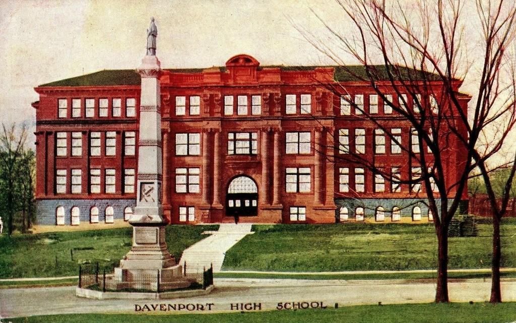 Davenport. High School & Civil War Monument