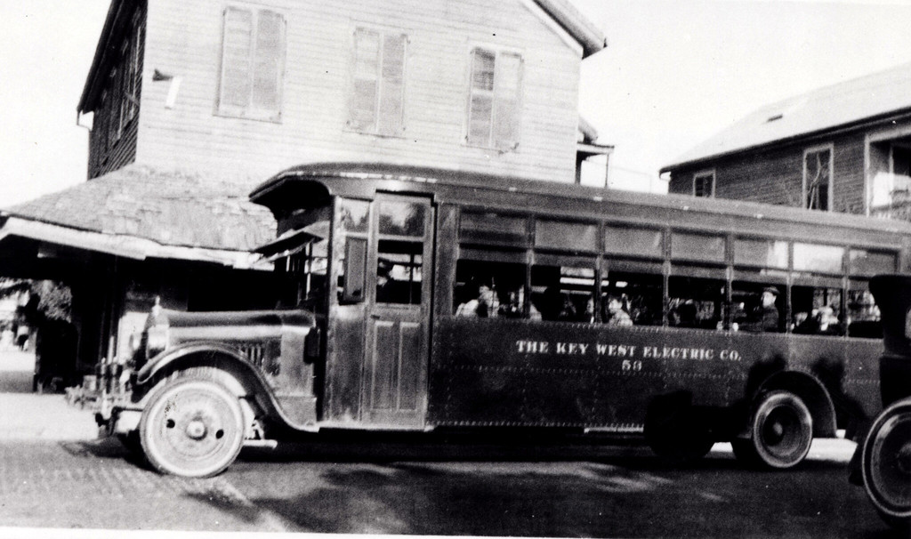 The Key West Electric City bus at the corner of Fleming and Margaret Streets