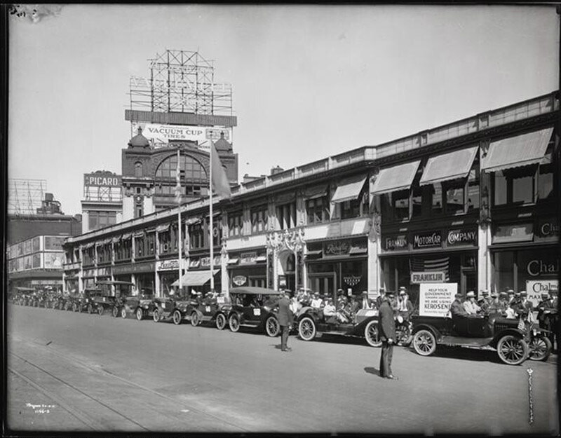 Procession of Cars on Broadway Advertising the Use of Kerosene for Fuel