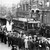 Old tram in Swansea's Wind Street with a workers' demonstration in progress