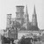 Travaux de couronnement de la tour centrale: vue d'ensemble de la cathédrale de Bayeux