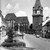 Perchtoldsdorf. Marktplatz mit Blick gegen die Pestsäule, Pfarrkirche und Wehrturm